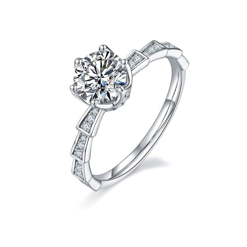 DEDEJILL Dream Inlaid Pave S925 Silver Platinum-Plated Moissanite Women's Ring - 1ct D Grade