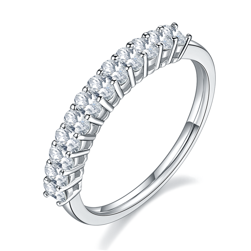 DEDEJILL Oval Cut Stacked Ring, S925 Silver Platinum-Plated Moissanite