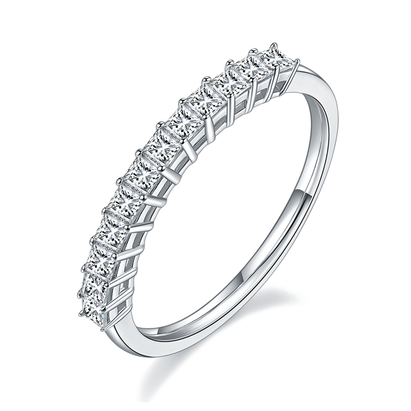 DEDEJILL Square Stacked Ring, S925 Silver Platinum-Plated Moissanite Women's Ring - 1.0ct D Grade