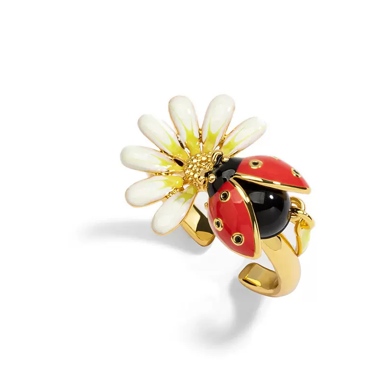 18K Daisy Ladybird Designer Enamel Ring