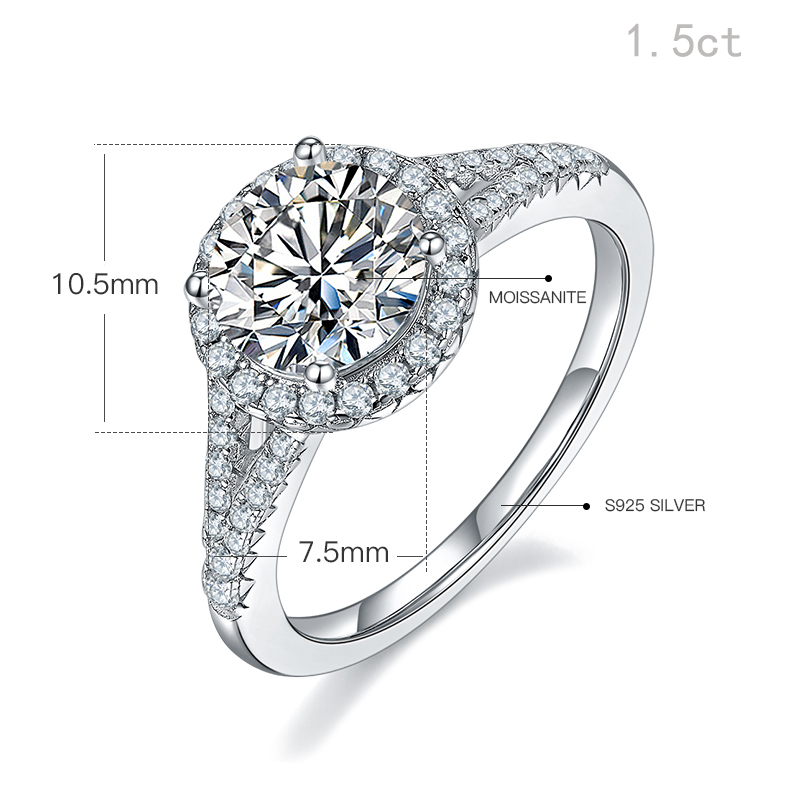 DEDEJILL Double Arm Round Bag S925 Silver Plated Platinum Mosang Diamond Women's Ring