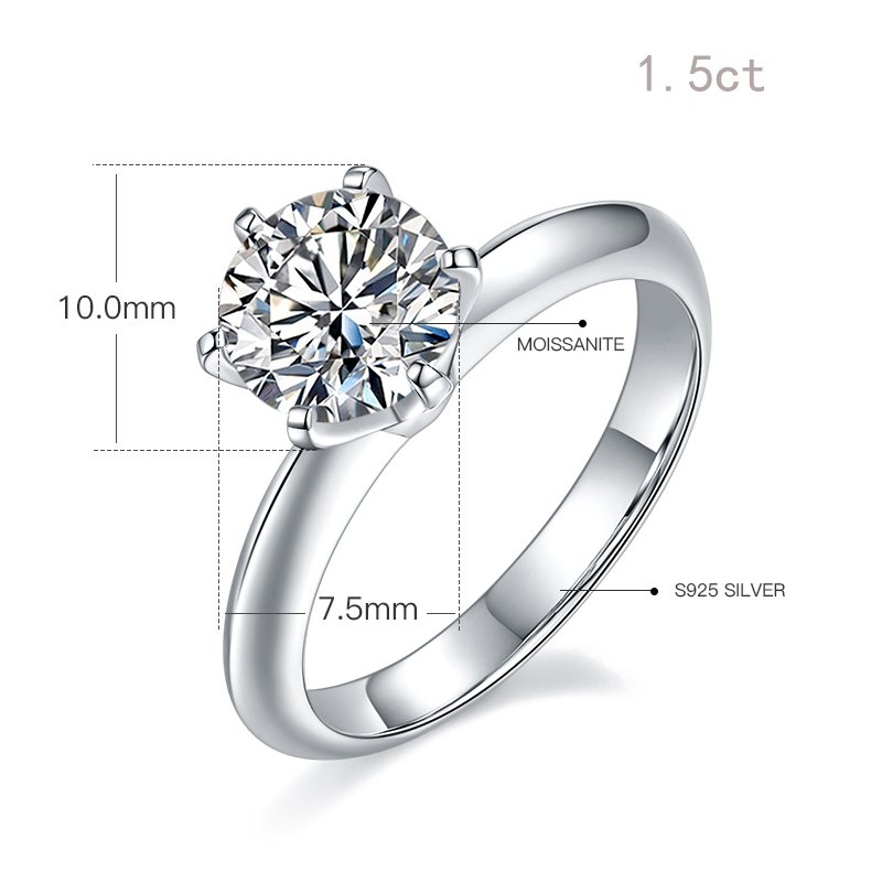 DEDEJILL Light Arm T Family Six Claw S925 Silver Plated Platinum Mosang Diamond Women's Ring