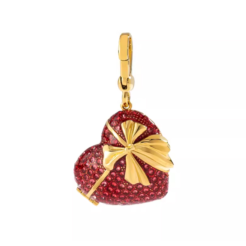 �18K Ribbon Peach Heart Openable Pendant Enamel Necklace