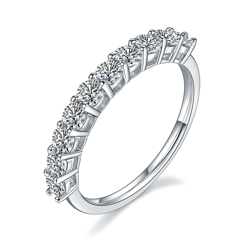 DEDEJILL Round Cut Stacked Ring, S925 Silver Platinum-Plated Moissanit