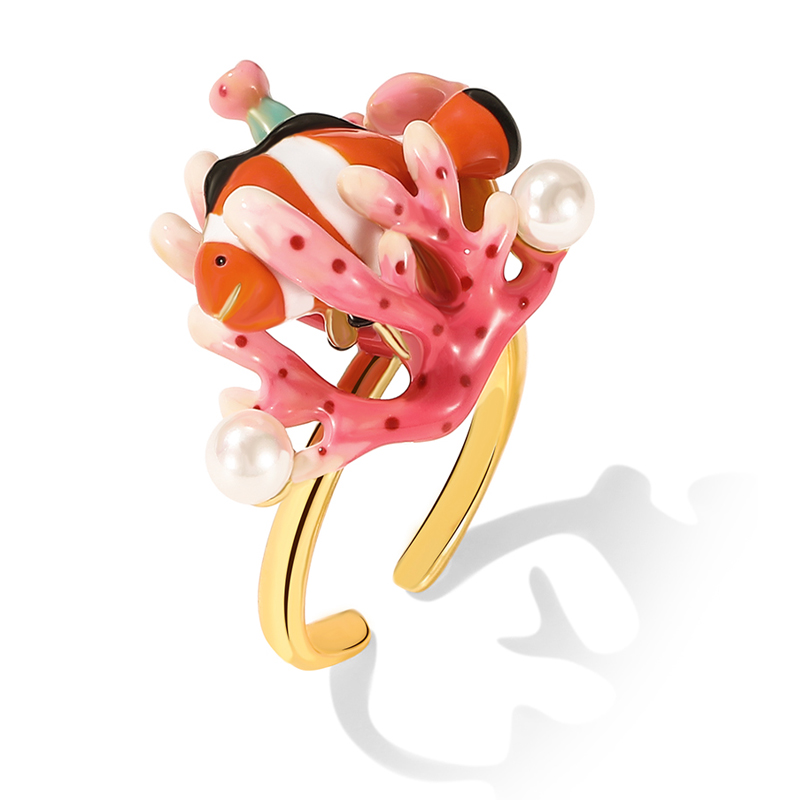 18K Pearl Clownfish Enamel Ring