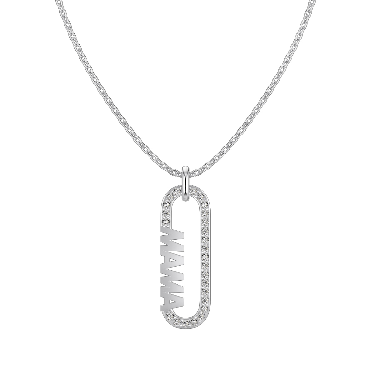 MAMA Letter Pave Sterling Silver Necklace