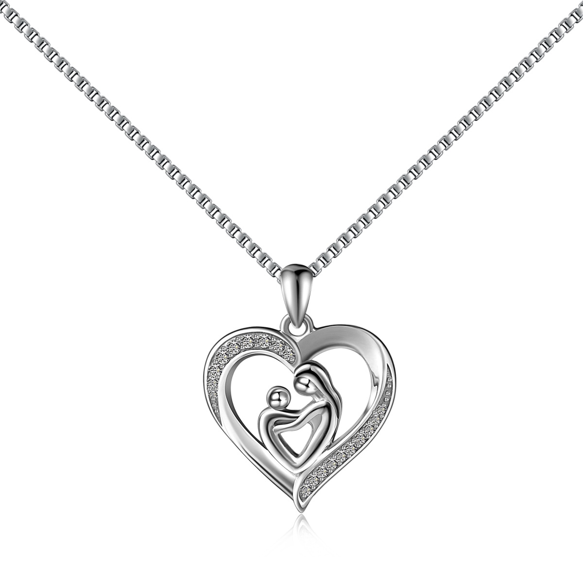Love Heart Hollow Pave Mom Sterling Silver Pendant Necklace