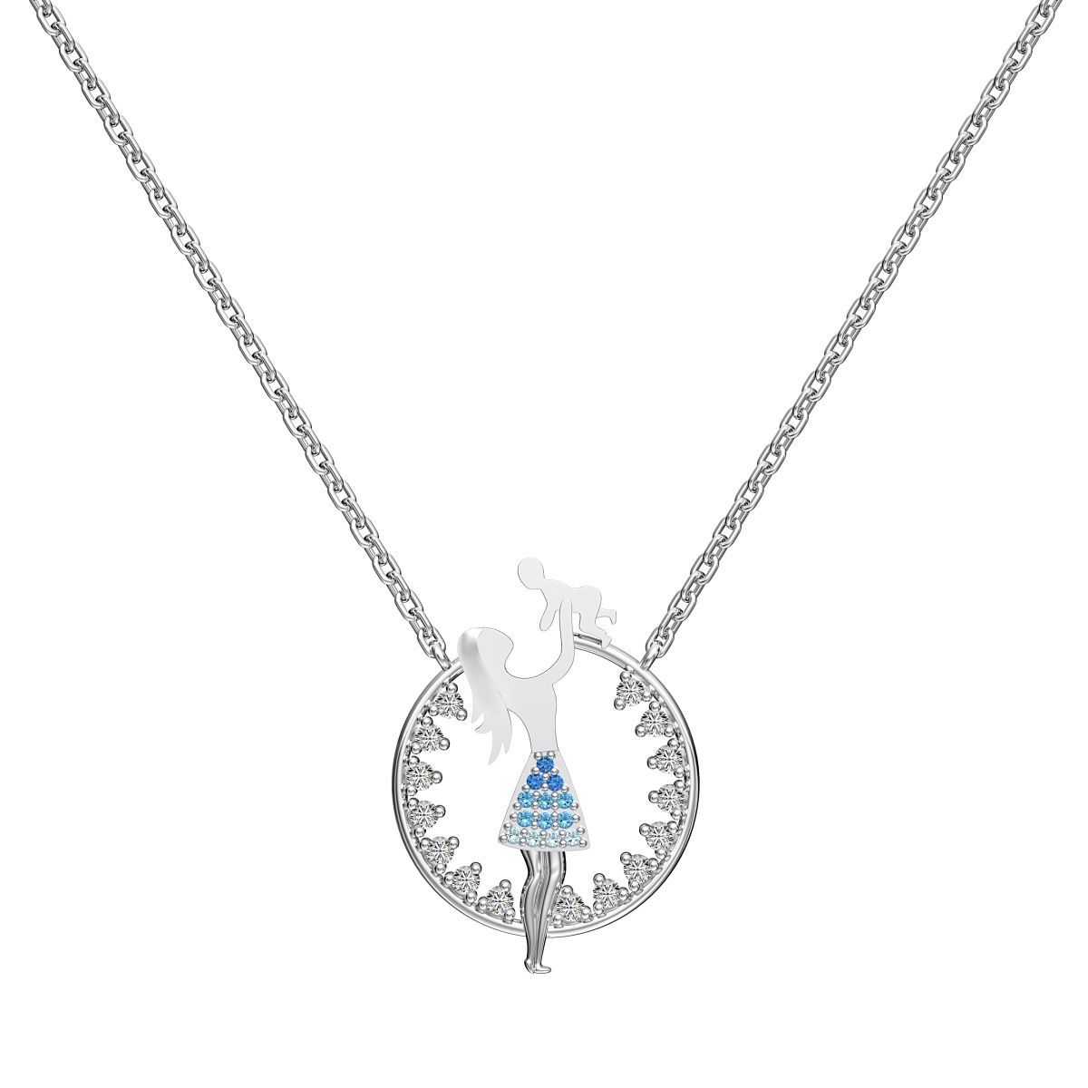 Mom Holding Baby Sterling Silver Pendant Necklace