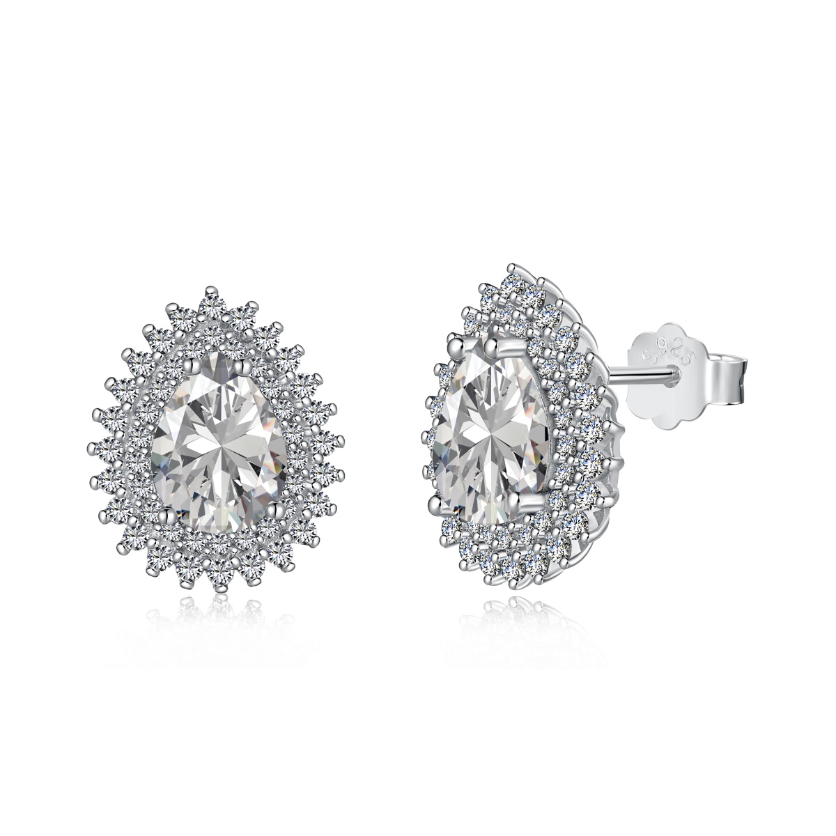 Blossom Pear Halo Sterling Silver Earrings