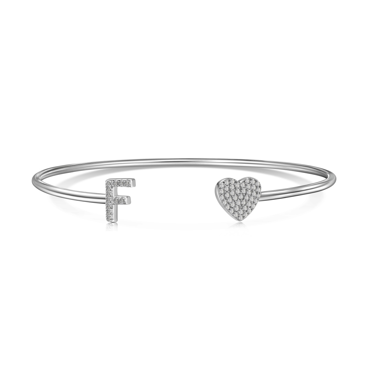 Letter Pave Heart Adjustable Bangle Bracelet