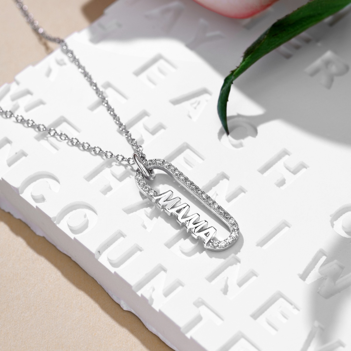 MAMA Letter Pave Sterling Silver Necklace