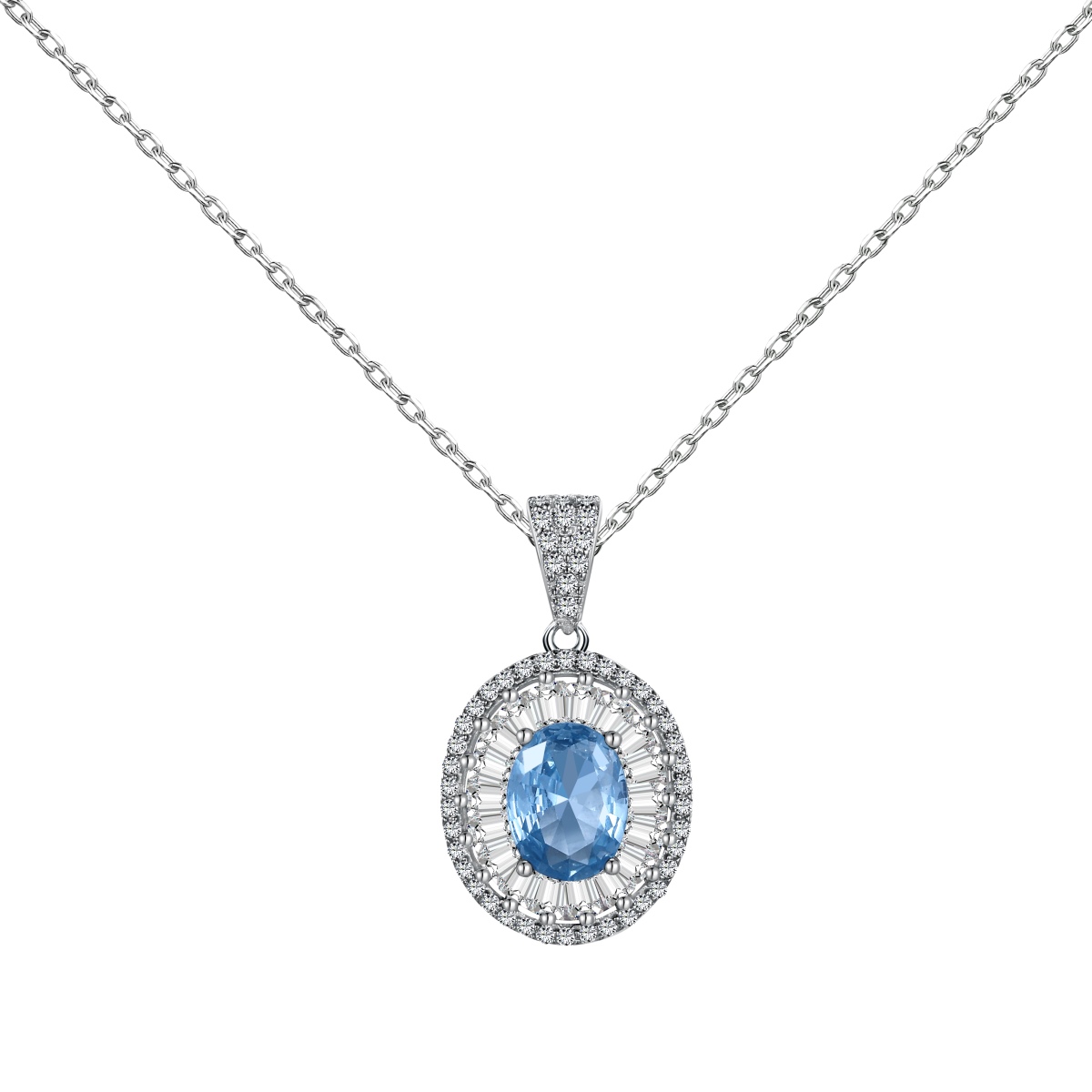 Luxurious Blue Legend Oval Halo Sterling Silver Necklace