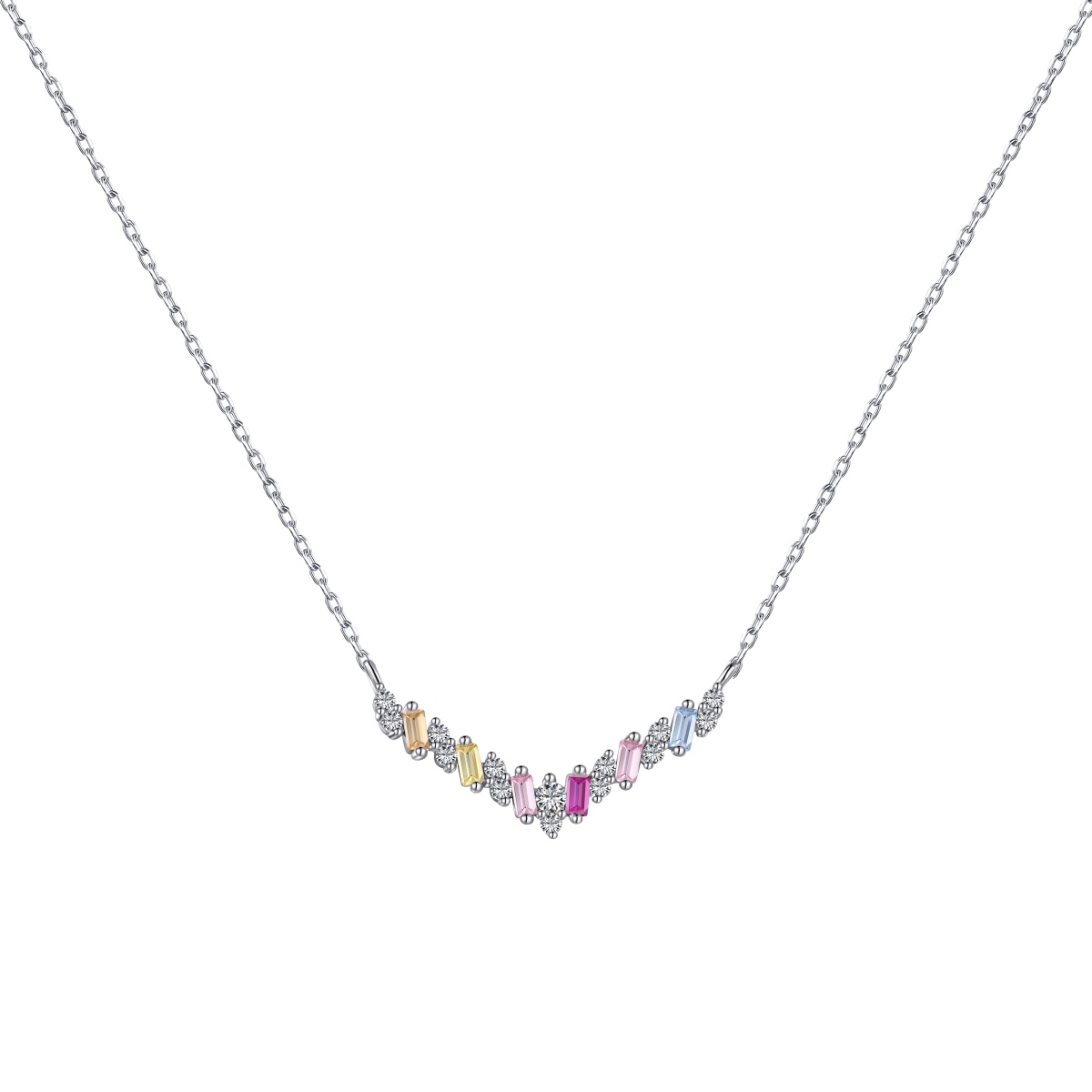 Rainbow Delicate V Pendant Sterling Silver Necklace