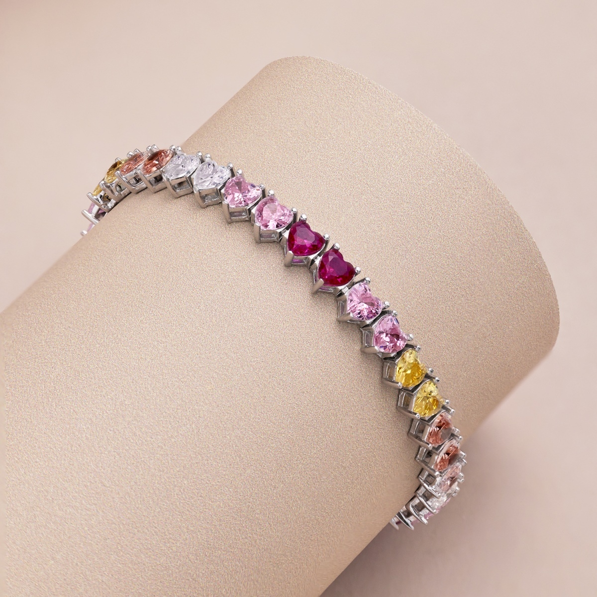 Rainbow Heart Tennis Bracelet