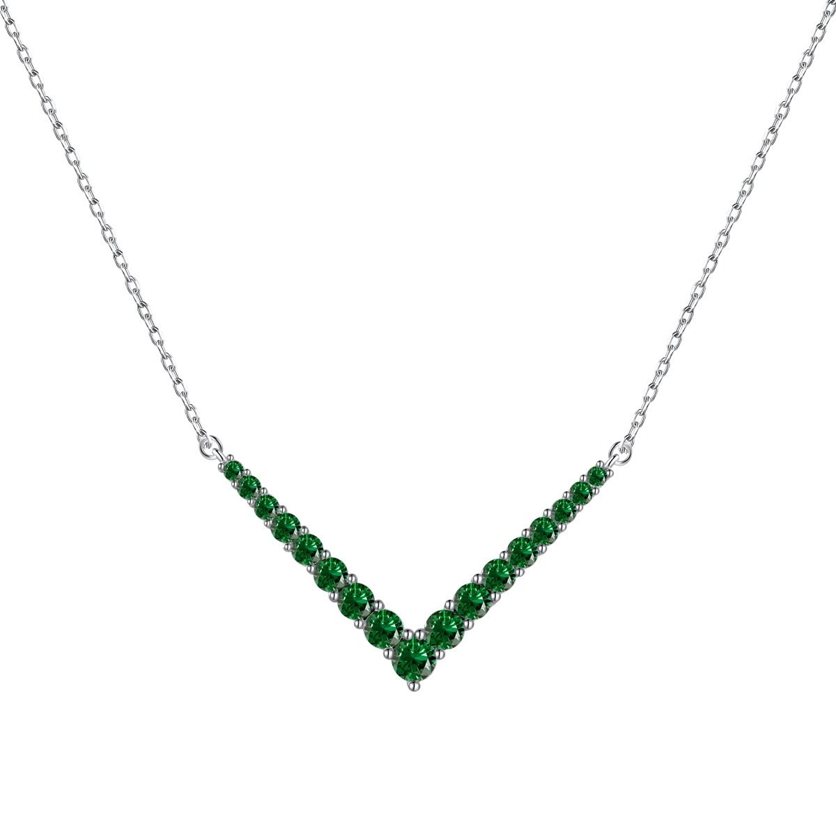 Rainbow V Pendant Sterling Silver Necklace-Green