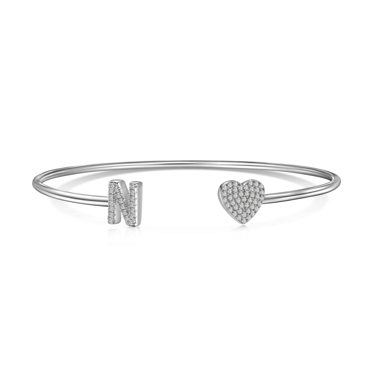 Letter Pave Heart Adjustable Bangle Bracelet