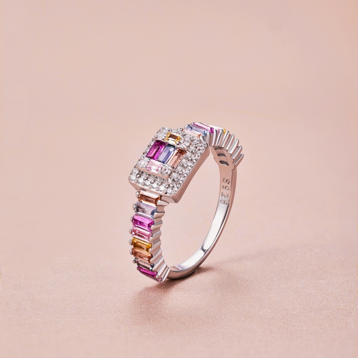 Rainbow Square Pave Eternity Ring