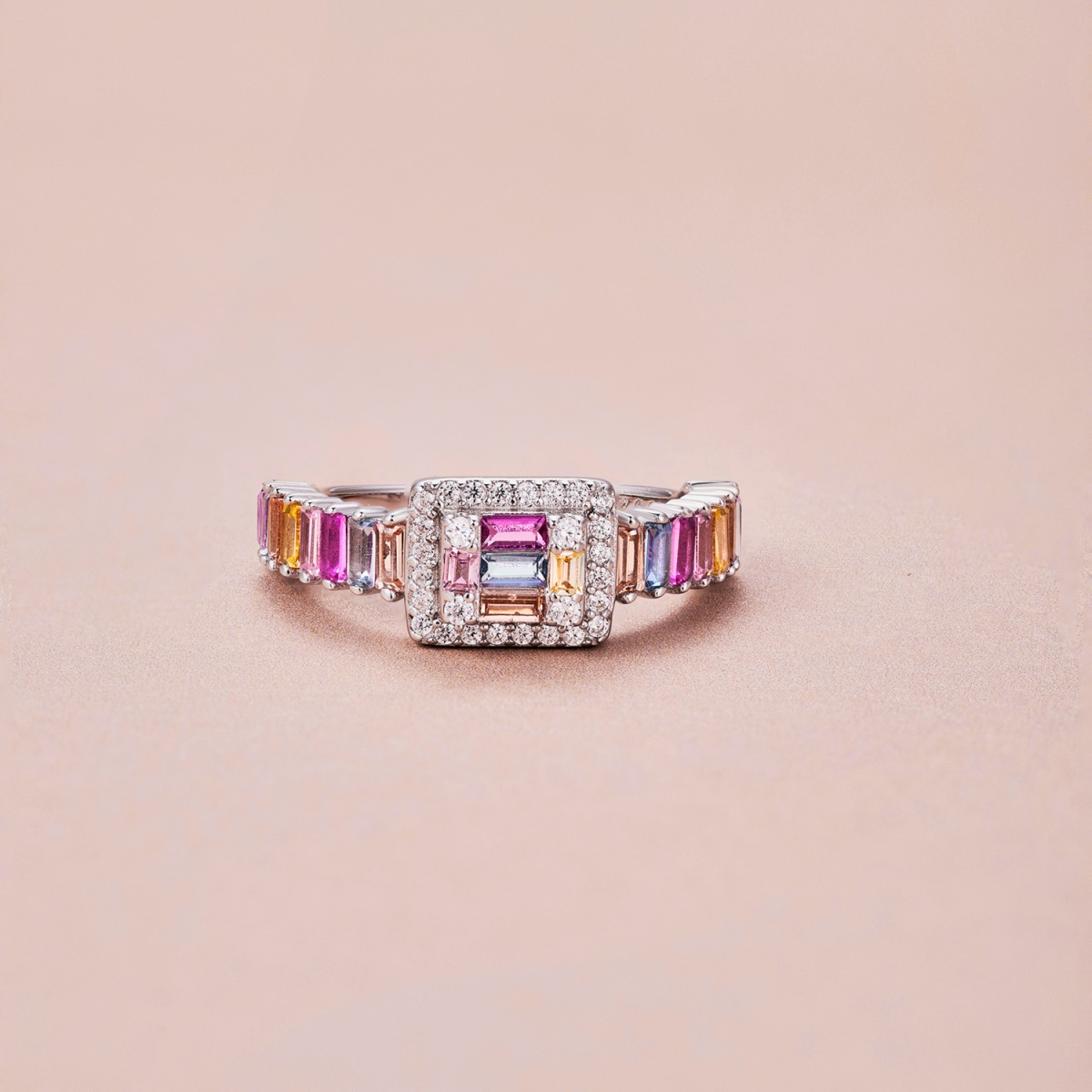 Rainbow Square Pave Eternity Ring