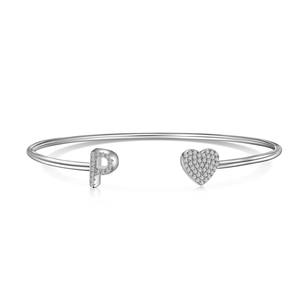 Letter Pave Heart Adjustable Bangle Bracelet