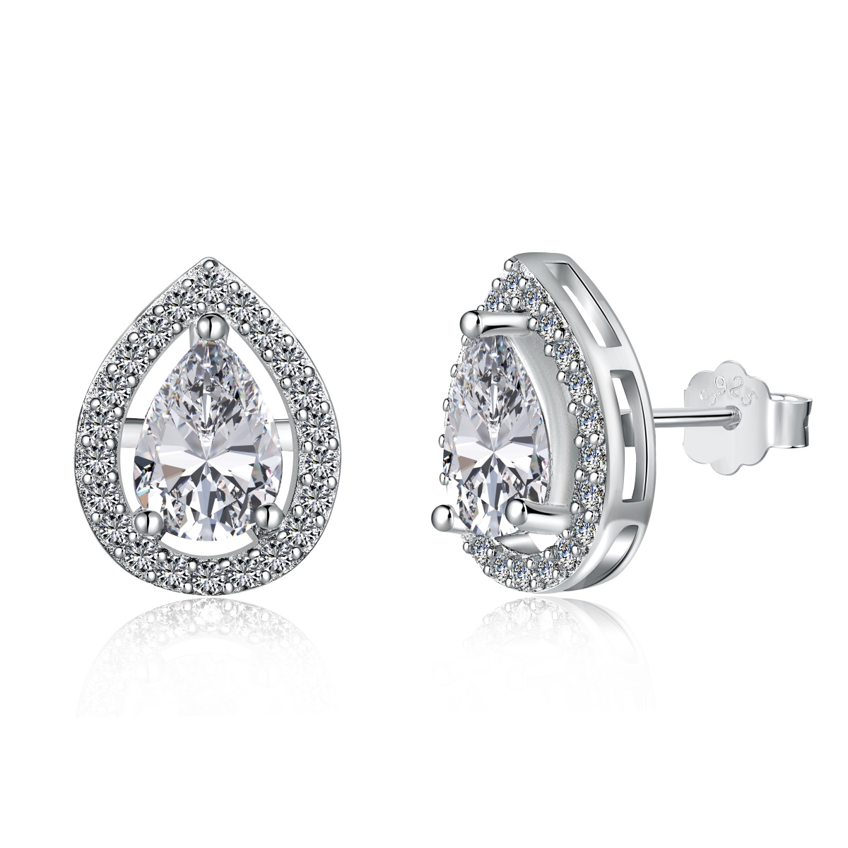 Classic Hollow Pear Halo Sterling Silver Earrings