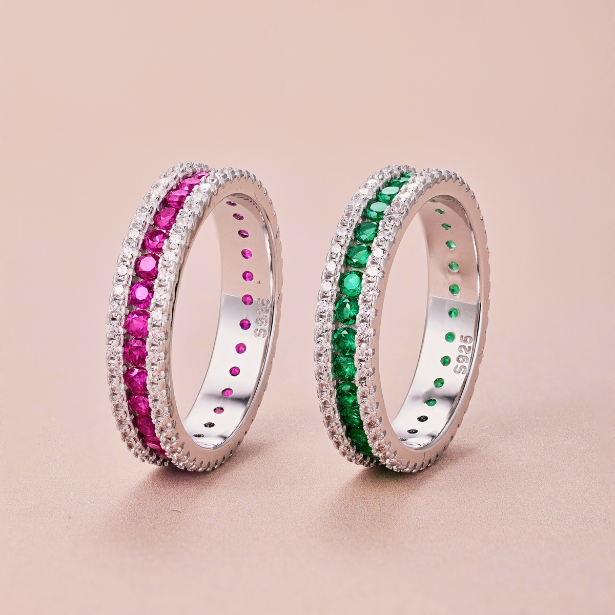 Rainbow Green Sterling Silver Pave Ring