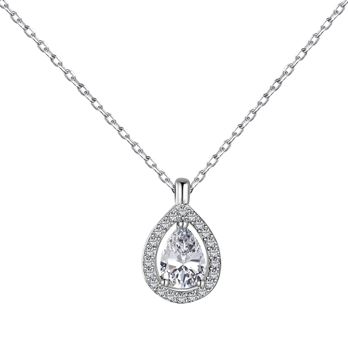 Classic Hollow Pear Halo Sterling Silver Necklace
