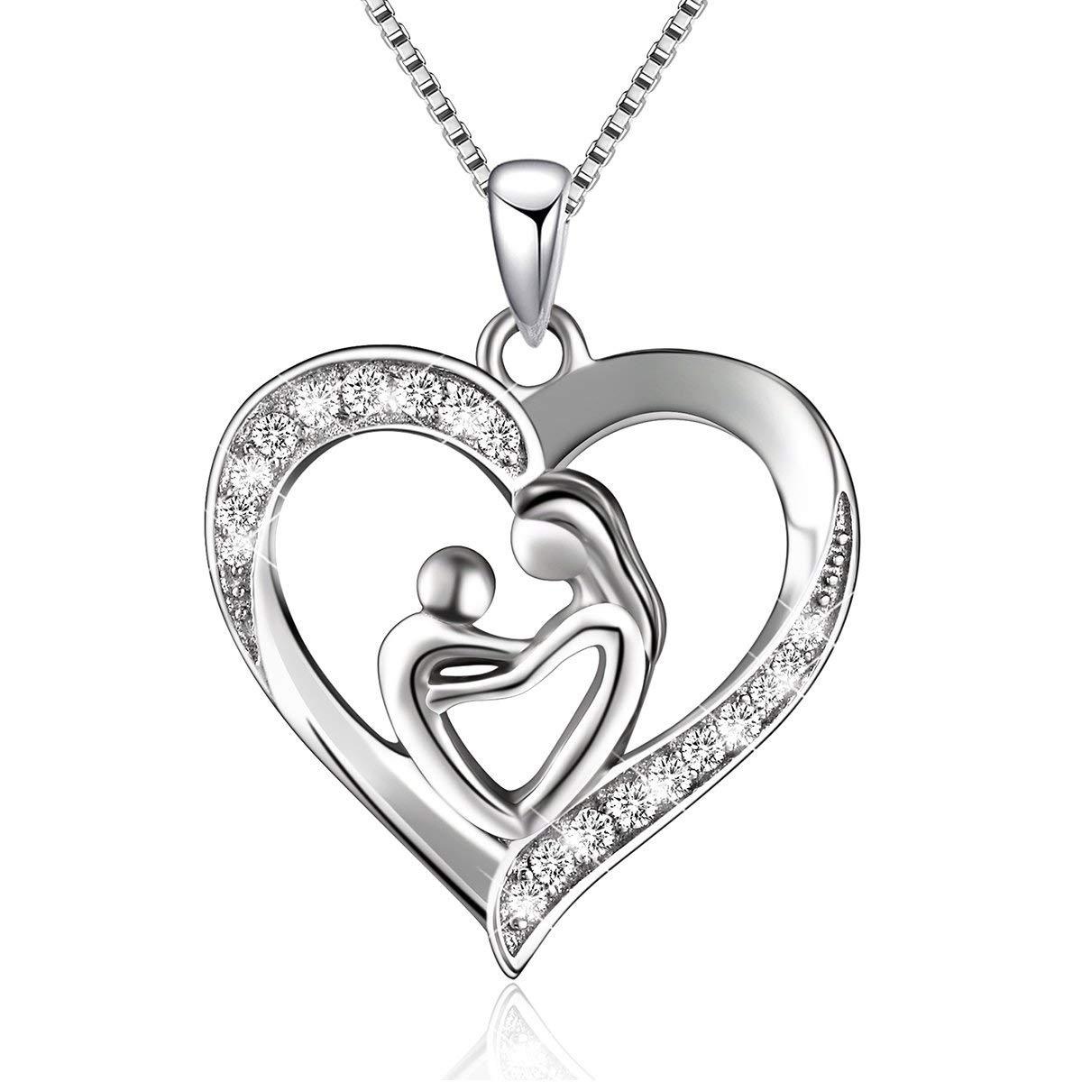 Love Heart Hollow Pave Mom Sterling Silver Pendant Necklace