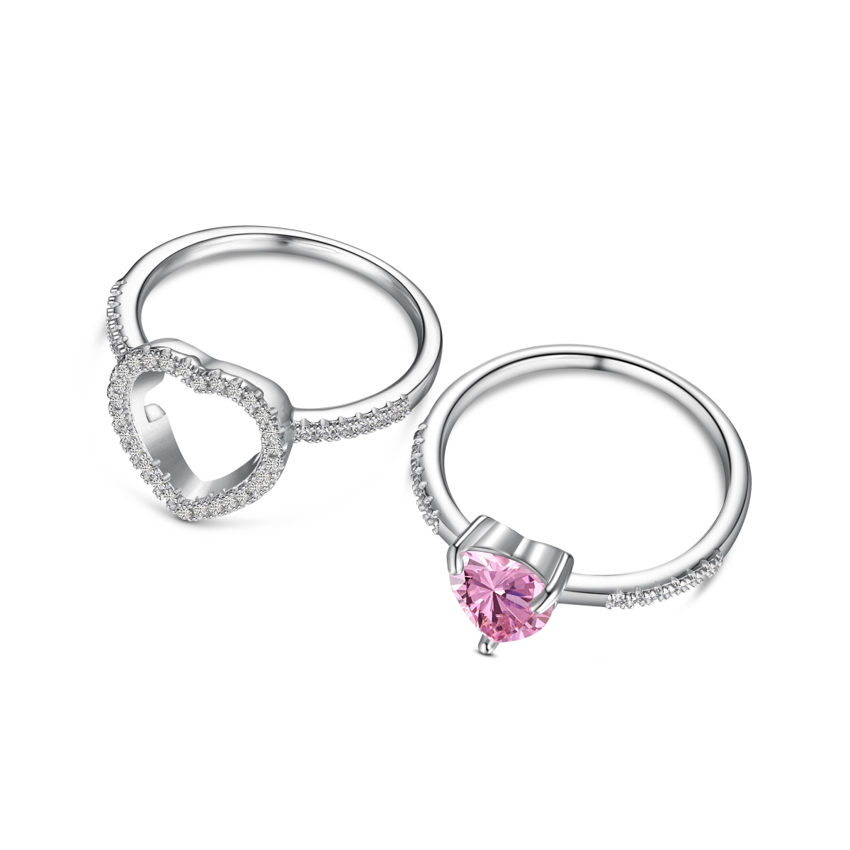 DEDEJILL Halo Heart Sterling Silver Ring Set