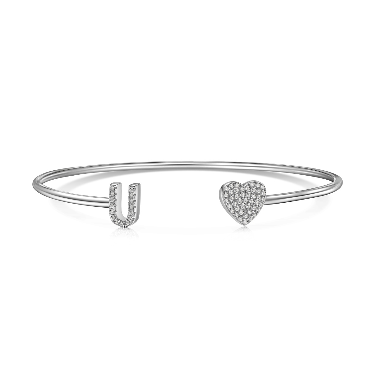 Letter Pave Heart Adjustable Bangle Bracelet