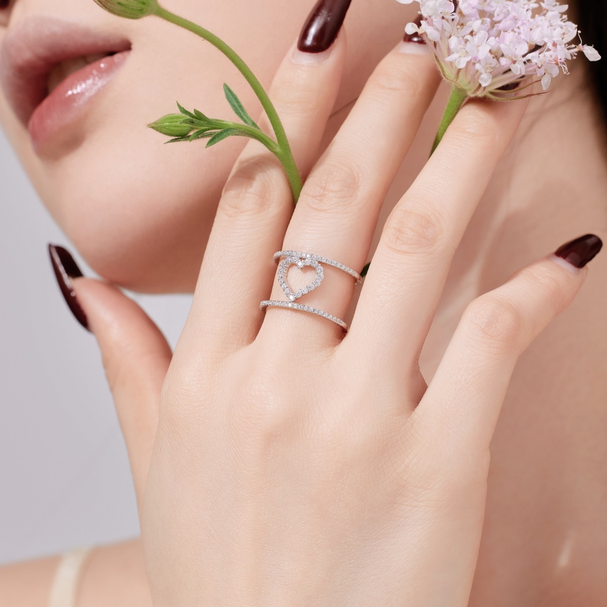 DEDEJILL Double Pave Heart Ring