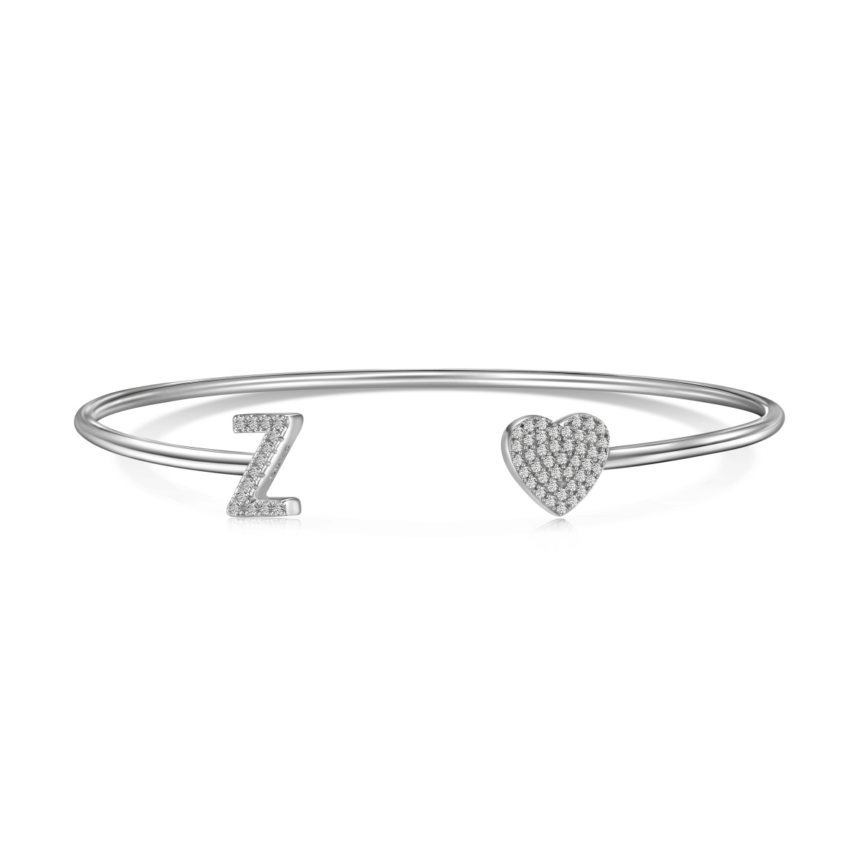 Letter Pave Heart Adjustable Bangle Bracelet