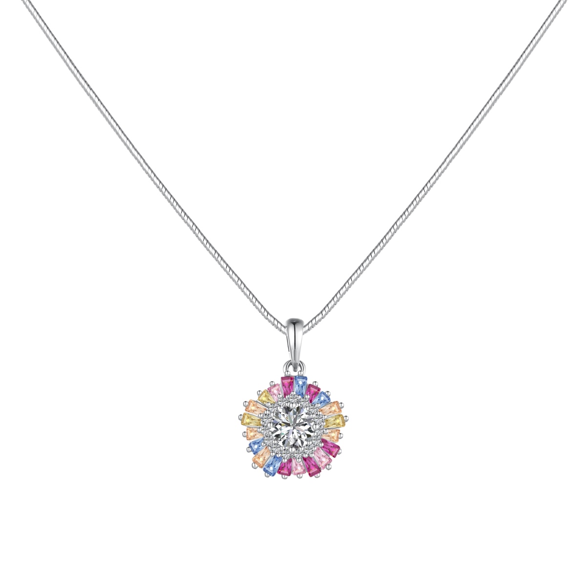 Rainbow Sunflower Pendant Sterling Silver Necklace