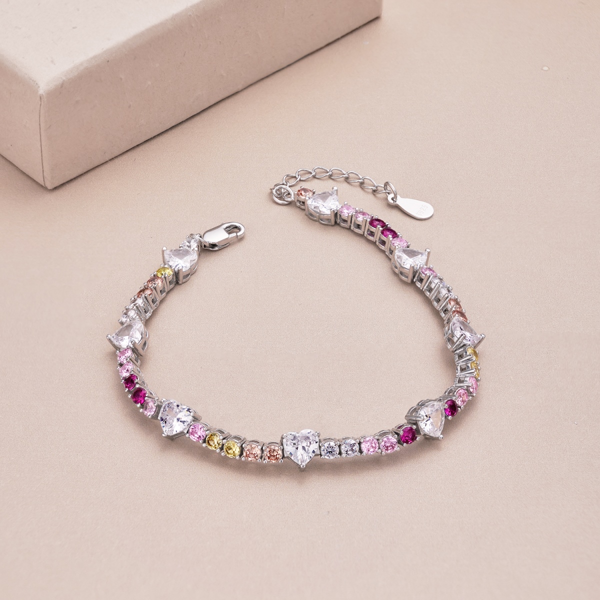 Rainbow Heart Station Tennis Bracelet