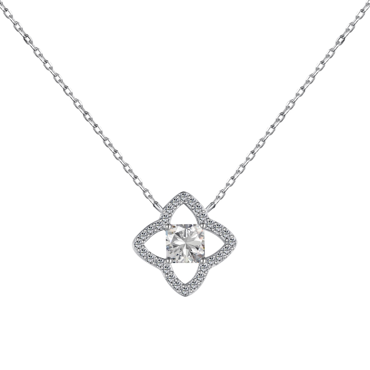 Exquisite Lucky Four-Leaf Clover Princess Sterling Silver Necklace