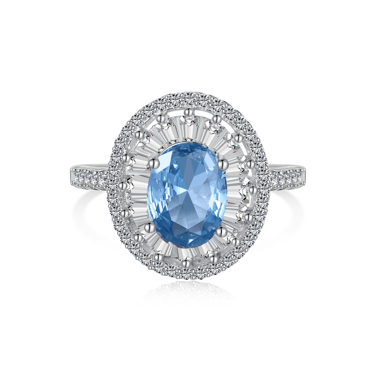 Luxurious Blue Legend Oval Halo Pave Sterling Silver Ring