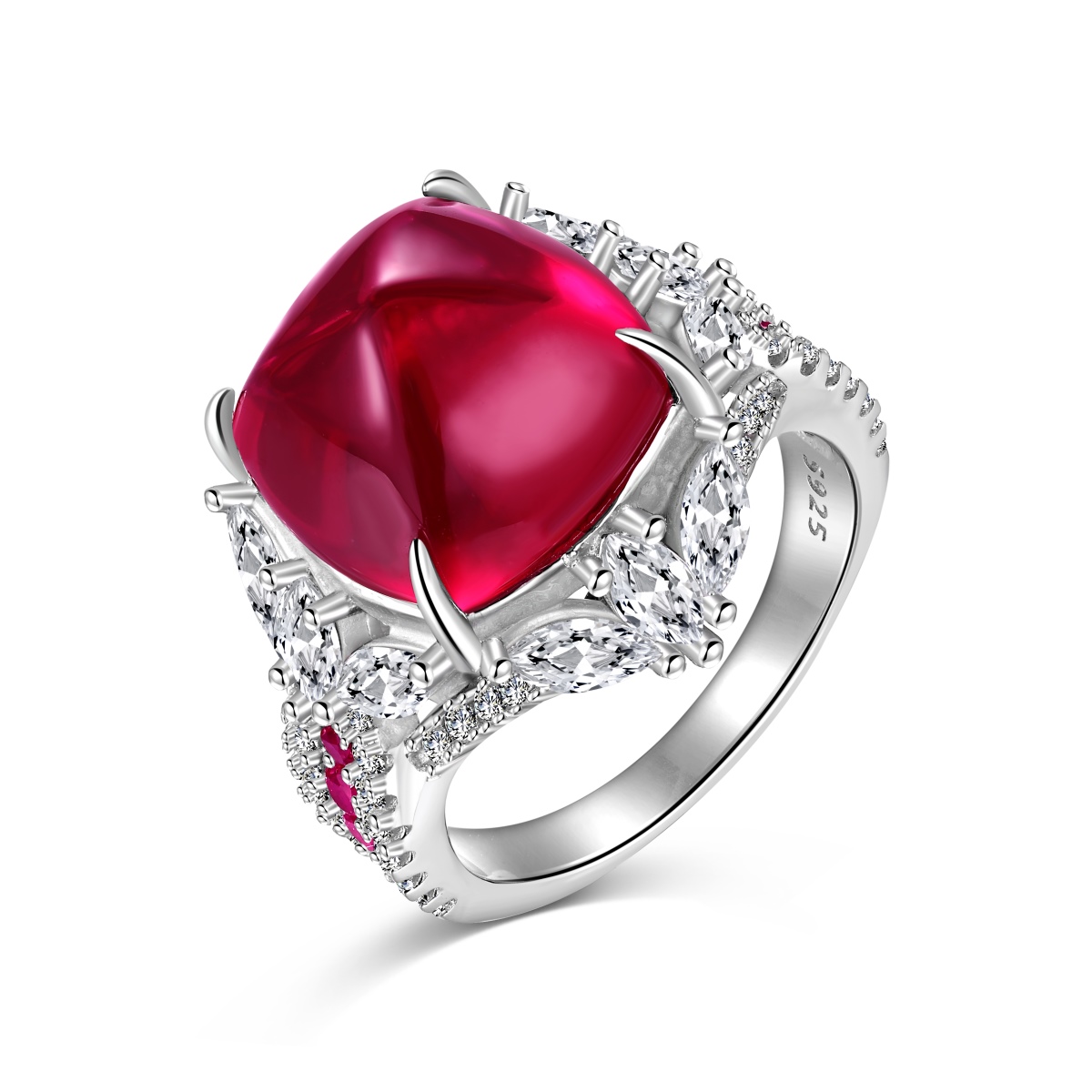 Luxurious Ruby Halo Sterling Silver Ring