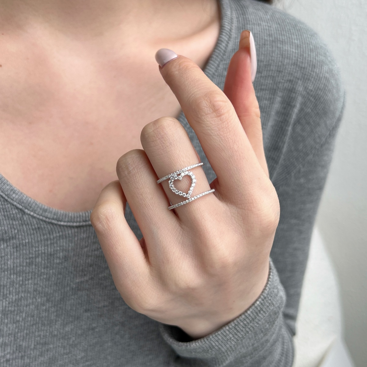 DEDEJILL Double Pave Heart Ring