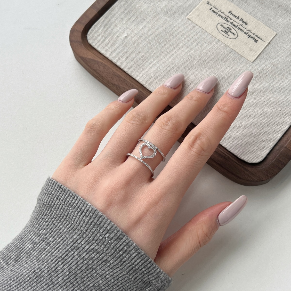 DEDEJILL Double Pave Heart Ring