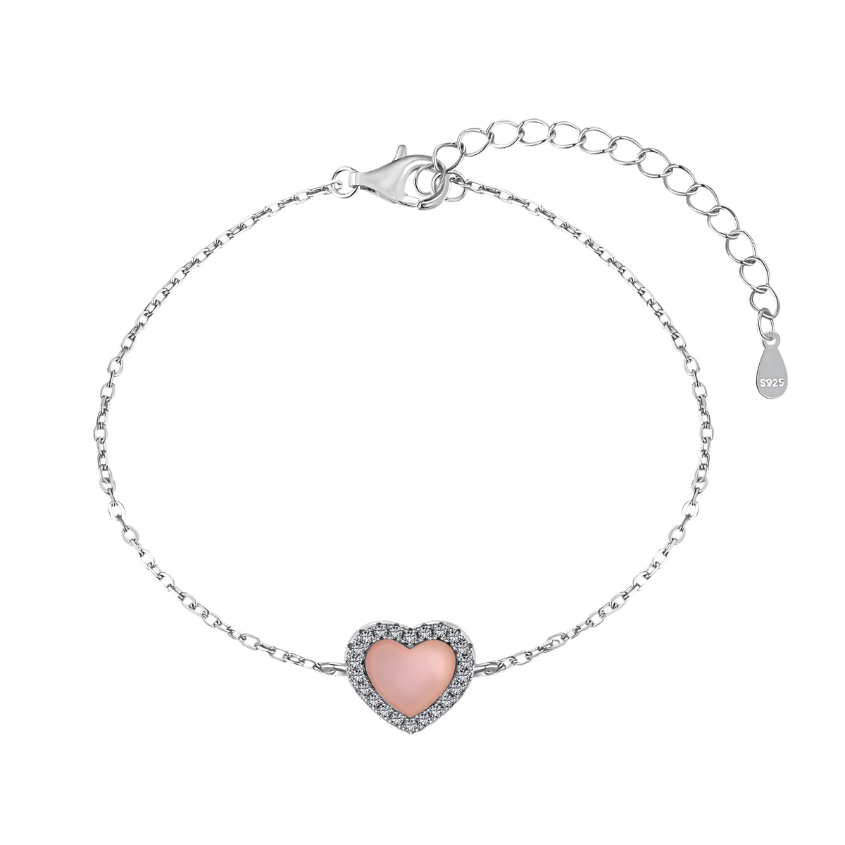 Pink Love Halo Sterling Silver Bracelet