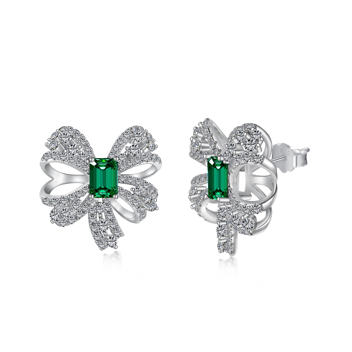 Luxurious Bow Emerald Sterling Silver Earrings
