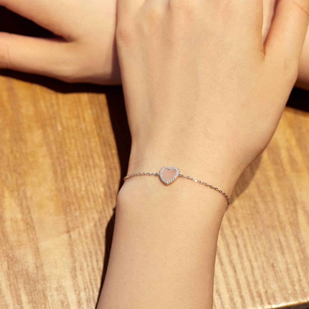 Pink Love Halo Sterling Silver Bracelet