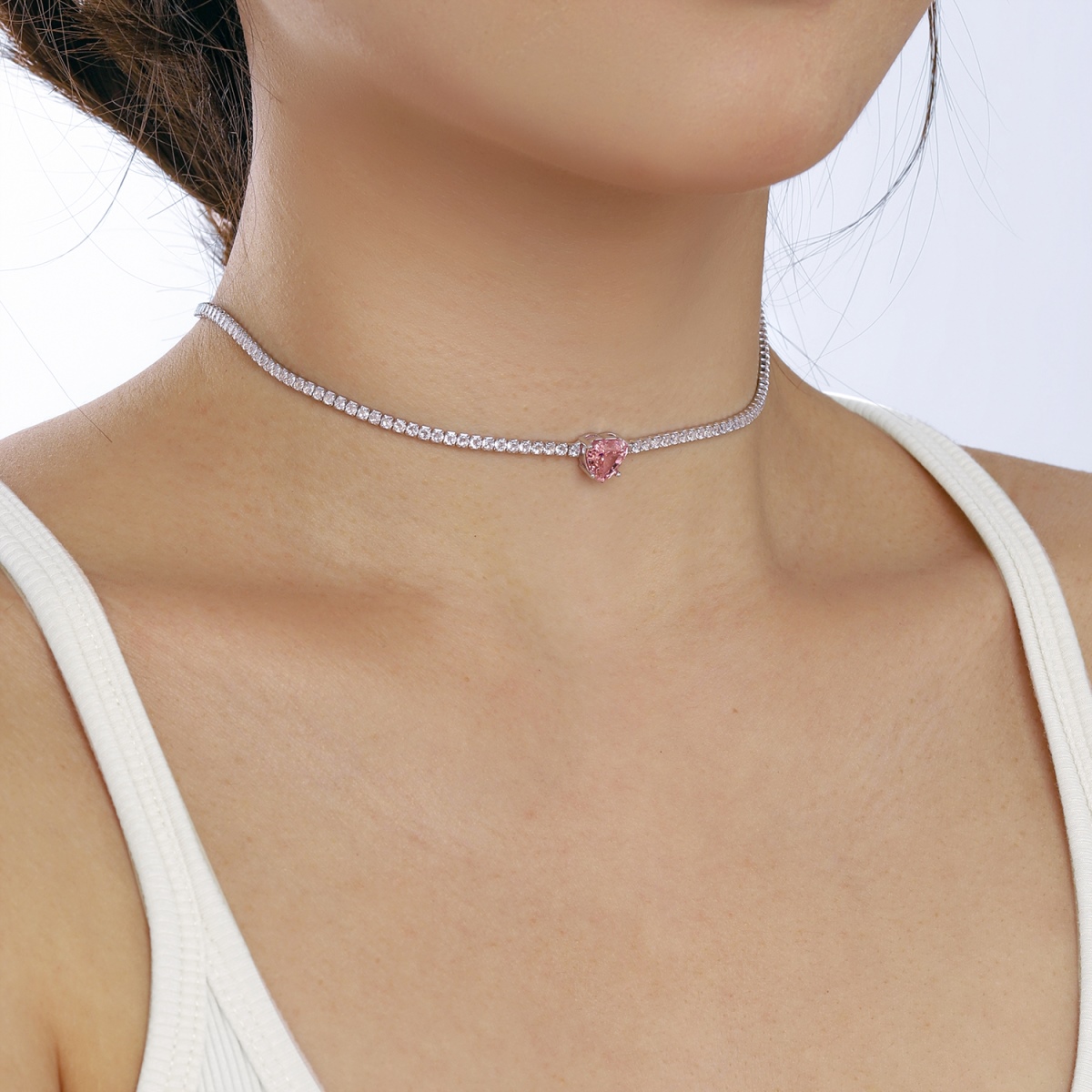 DEDEJILL Heart Tennis Chocker Necklace