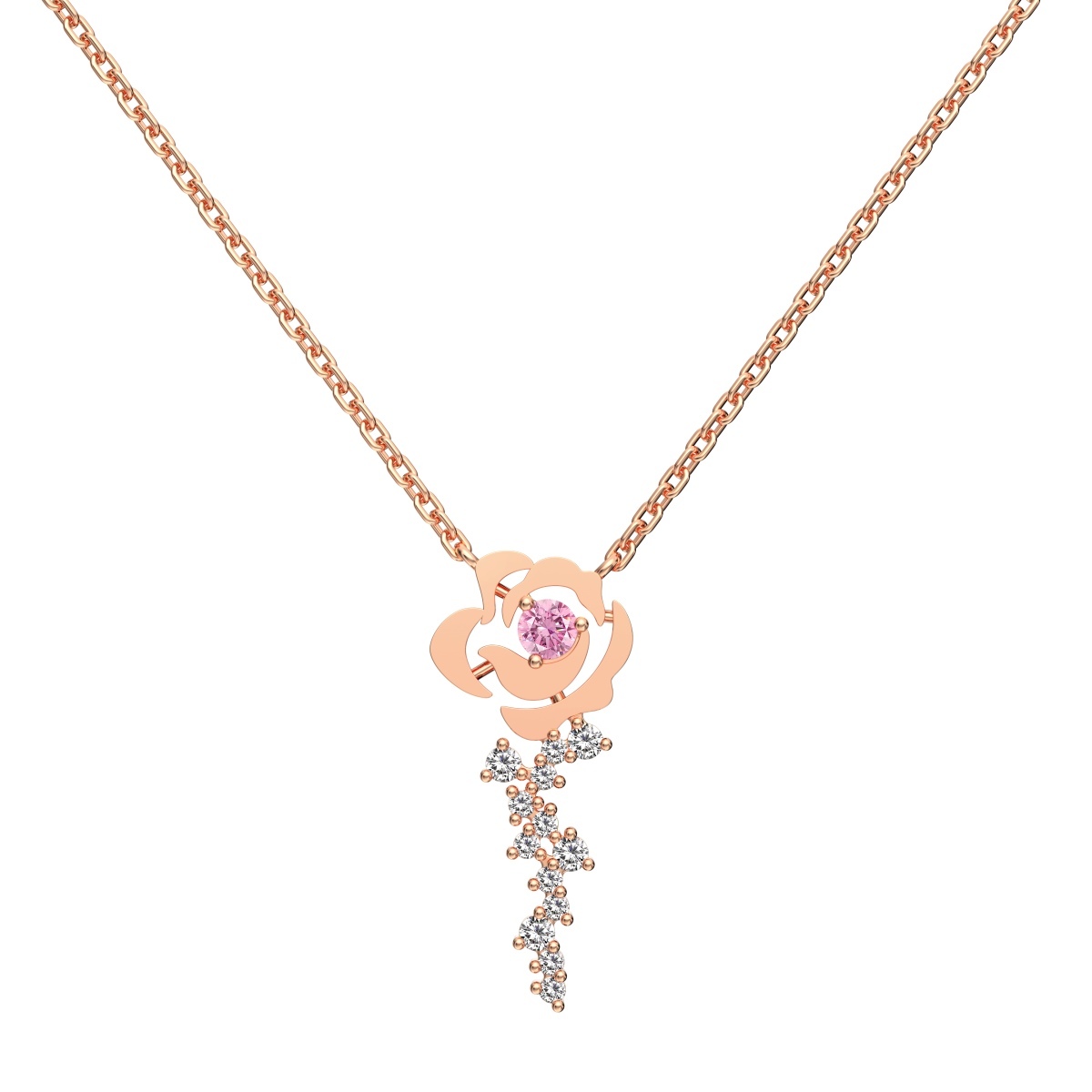 Pink Rose Love Sterling Silver Pendant Necklace