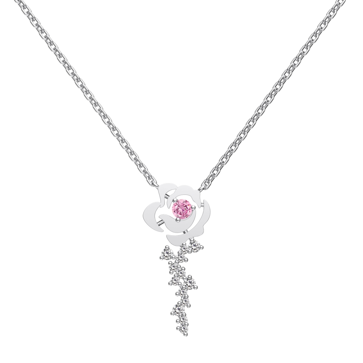 Pink Rose Love Sterling Silver Pendant Necklace