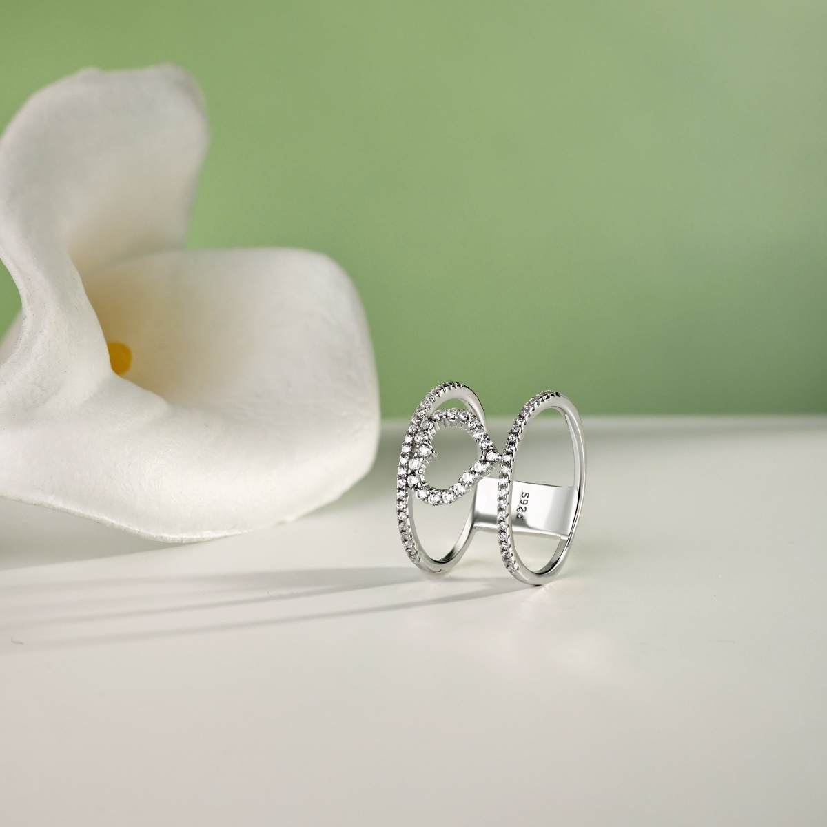 DEDEJILL Double Pave Heart Ring