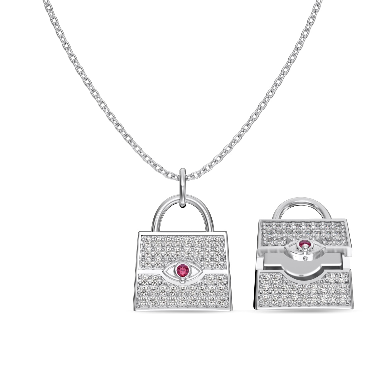 Pave Mini Lock Sapphire Sterling Silver Necklace