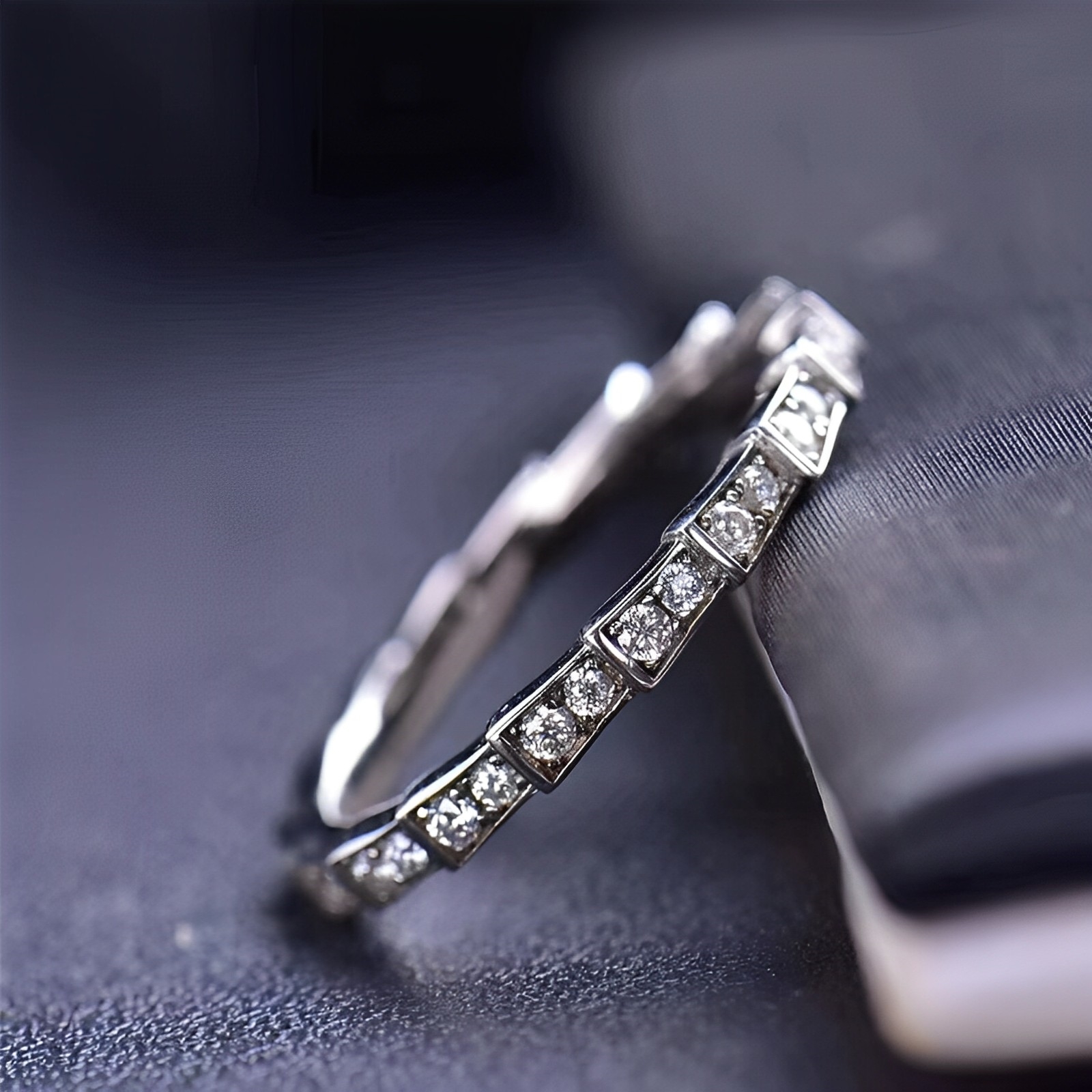 DEDEJILL Sweet Dream Pave Sterling Silver Plated White Gold Moissanite Eternity Ring-0.5ct D Grade