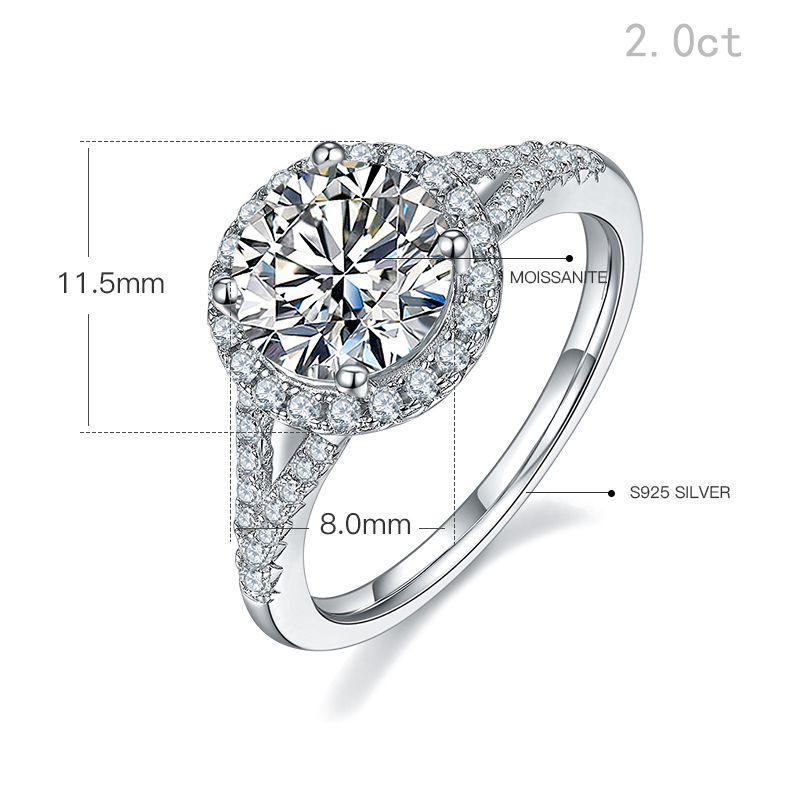 DEDEJILL Double Arm Round Bag S925 Silver Plated Platinum Mosang Diamond Women's Ring