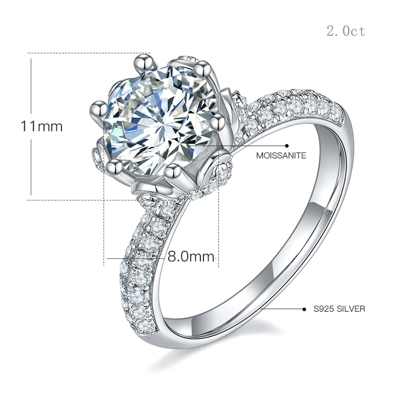 DEDEJILL Luxurious Pave Flower Deity Sterling Silver Plated Platinum Round Cut Moissanite Ring