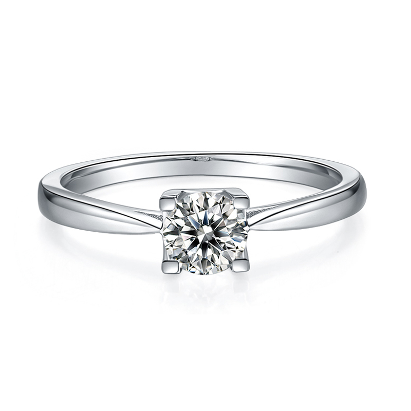 DEDEJILL Straight Arm H&W Silver Plated White Gold Women's Diamond Ring